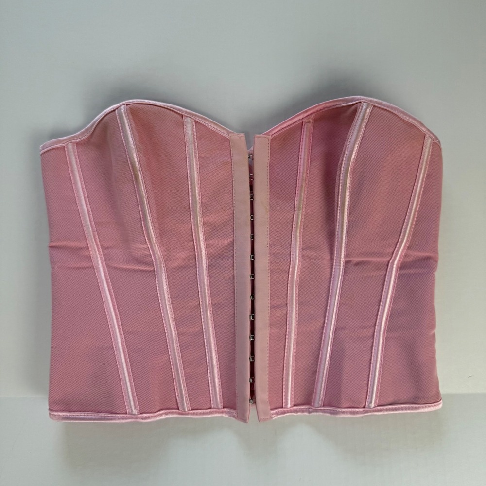 Pink‎ Boned Corset Bustier Top Sweetheart Lace Up Back Hook Eye Front Medium